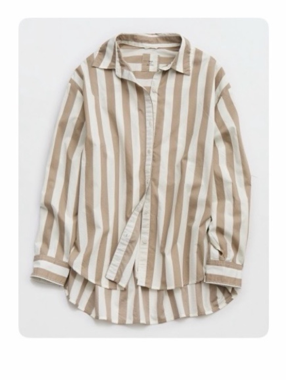 Set!! aerie Beige & White Vertical Stripe Button-Down Shirt with matching shorts